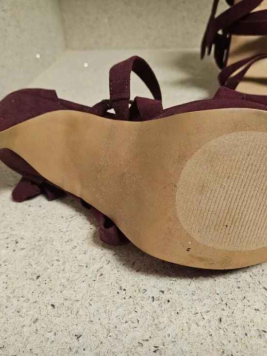 Burgundy Tie-Up Platform Heels - Picture 3 of 8